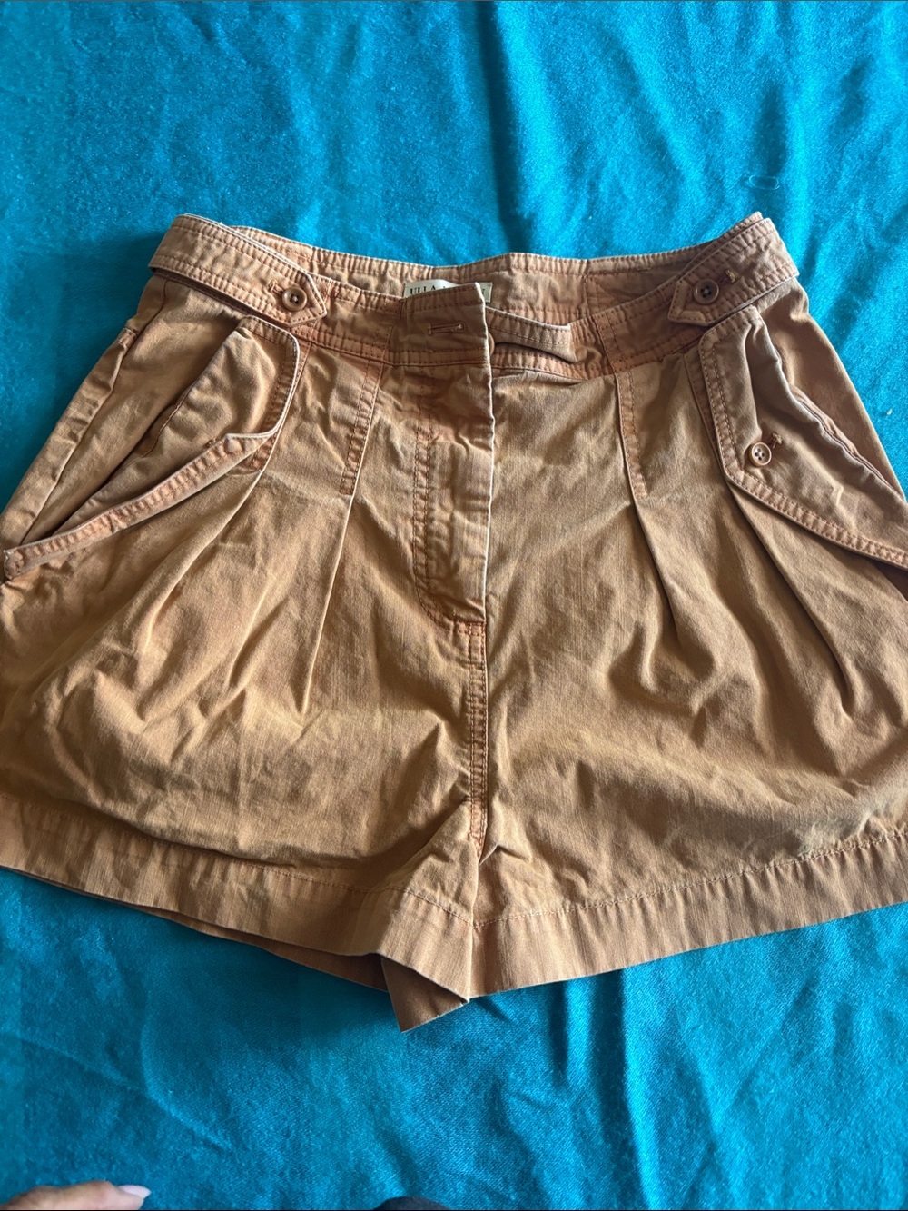 Ulla Johnson Camel Tan High-Rise Pleated Shorts